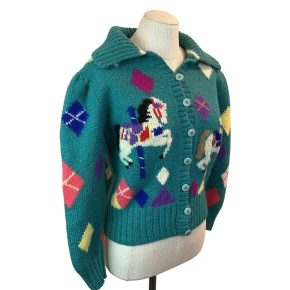 Berek Hand-Knit 100% Wool Cardigan Sweater Carousel Horse Pattern Button-UpWomen - Picture 5 of 10